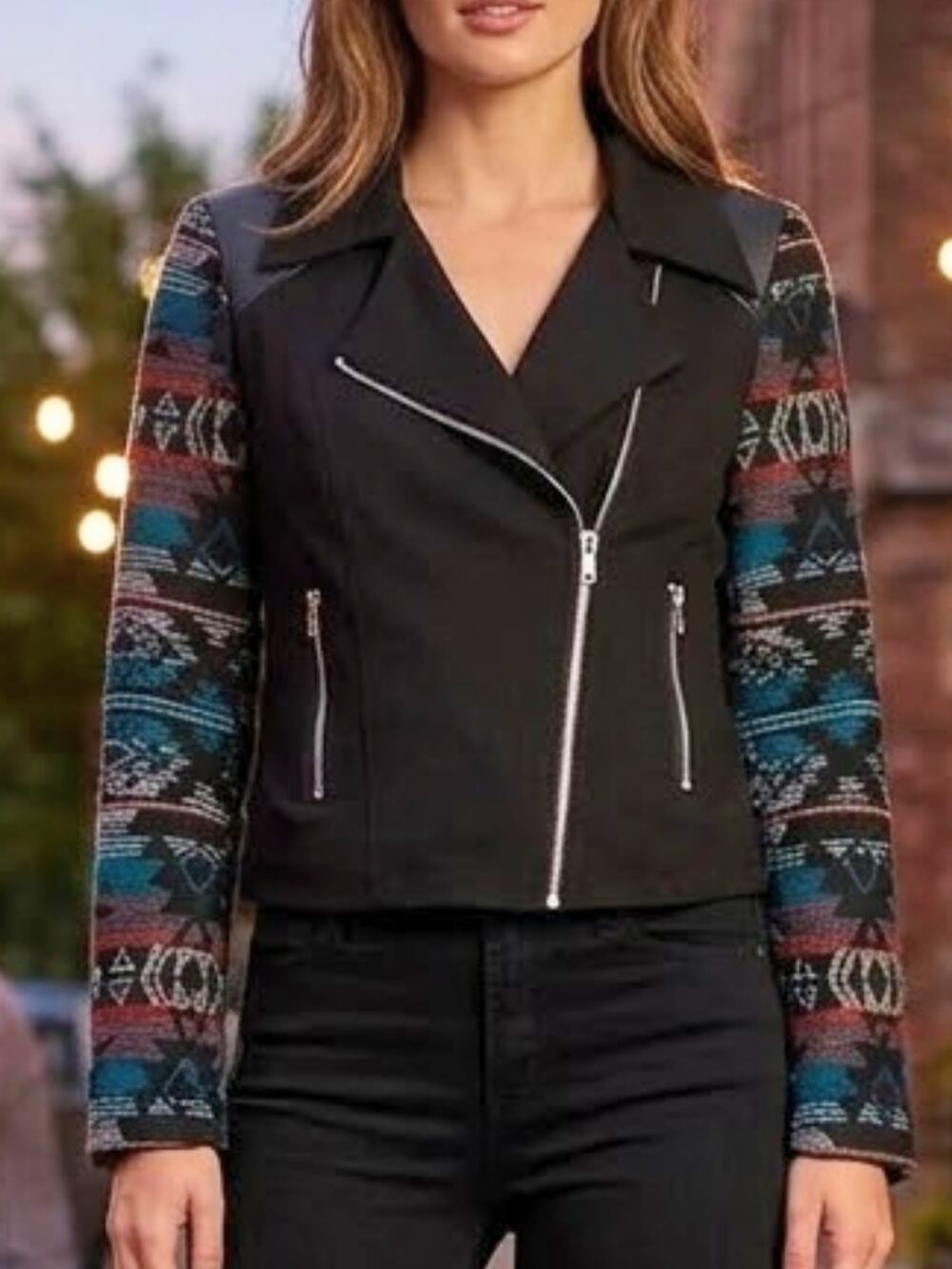 DANIEL RAINN Moto-Style Mixed Media Jacket XS